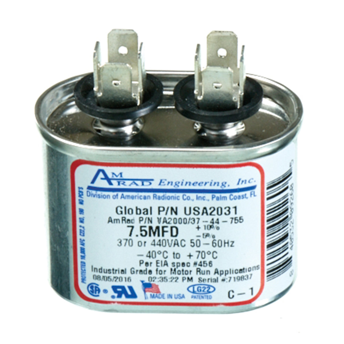 Rheem USA2031 Capacitor (Amrad) - 7.5/440 Single Oval