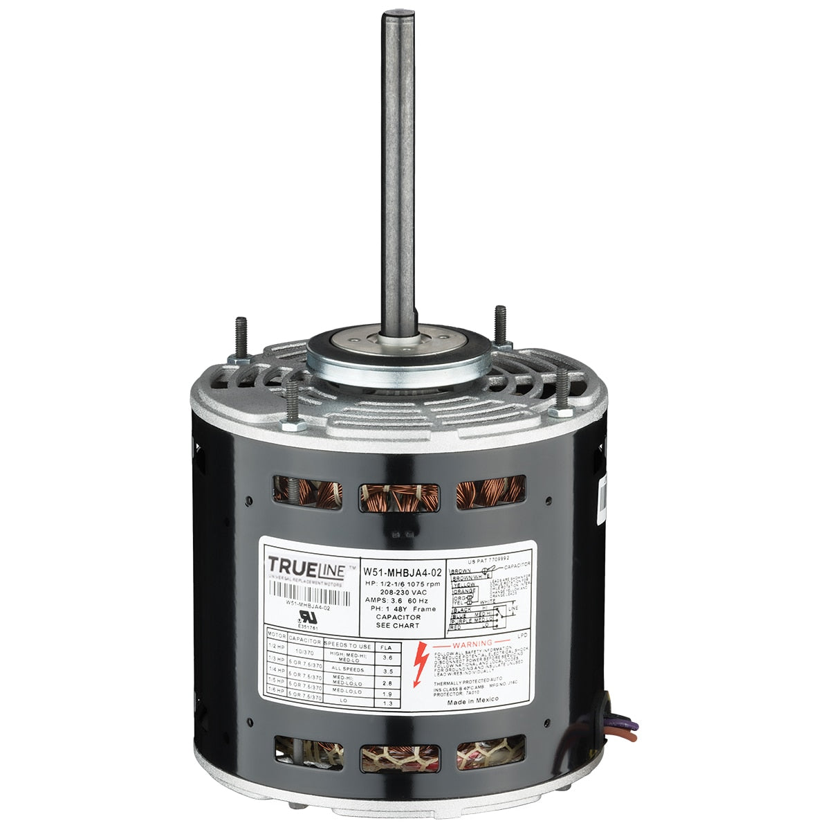 ProTech W51-MHBJA4-02 Universal Blower Motor - 1/2 to 1/6 Hp 230/1/60 (1075 RPM/4 Speed)