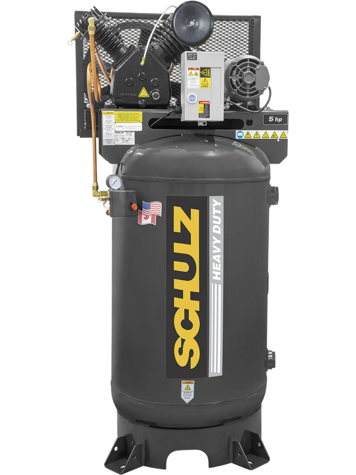 Schulz 932.9340-0-460 V-Series Air Compressor 5 HP 80 Gal. 2-Stage 460V 3-Phase Vertical 20 CFM 175 PSI 580VV20X-3 New