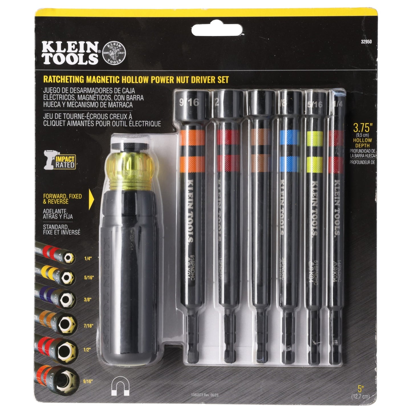 Rheem 32950 Hollow Magnetic Color-Coded Ratcheting Power Nut Drivers 7-PIECE