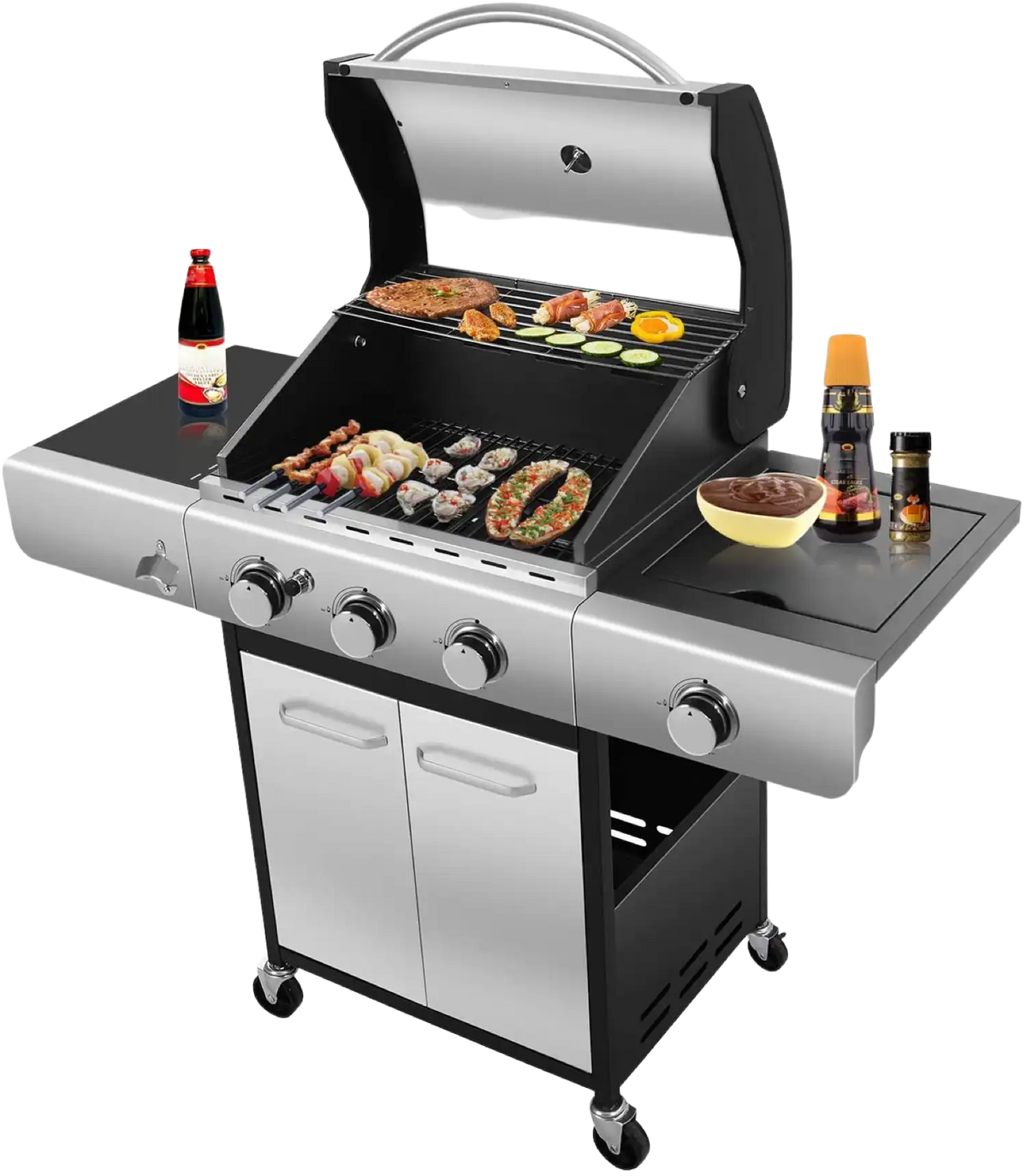 RW FLAME G913 34000 BTU Liquid Propane Outdoor Grill 3-Burners Plus Side Burner Stainless Steel New