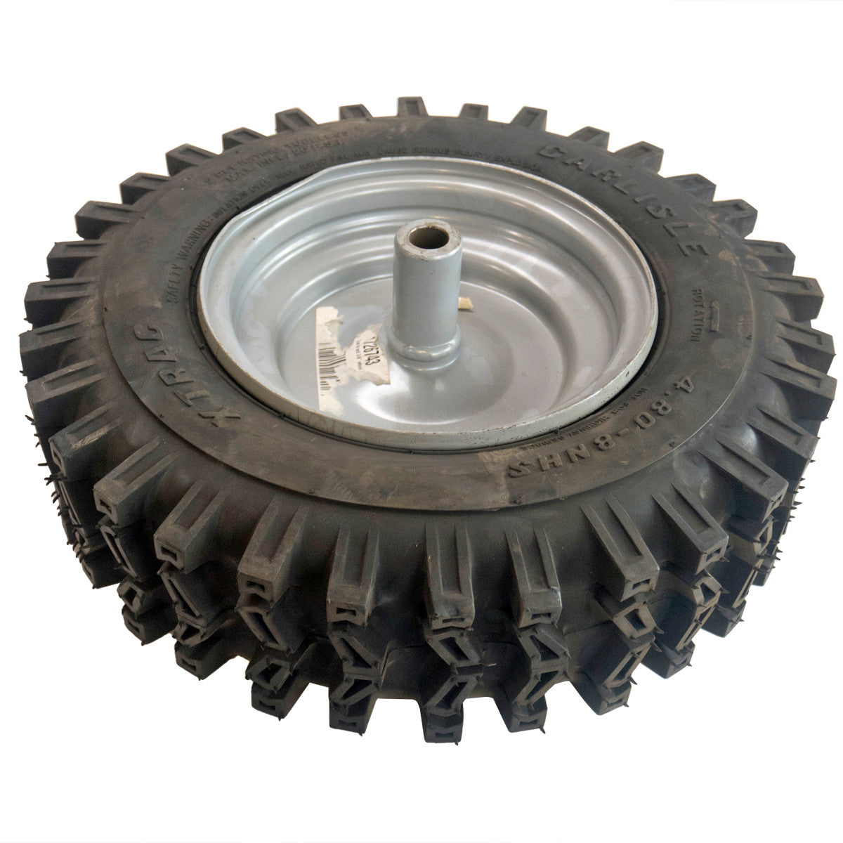 Carlisle T480X8-CAR-SNOW-G 4.80 - 8 Tubeless Snow Tread x Trac 2 Ply Tubeless Tire and Wheel Tire Hub Is 5" Long x 3/4" Id with Pin Holes on 1 Side...