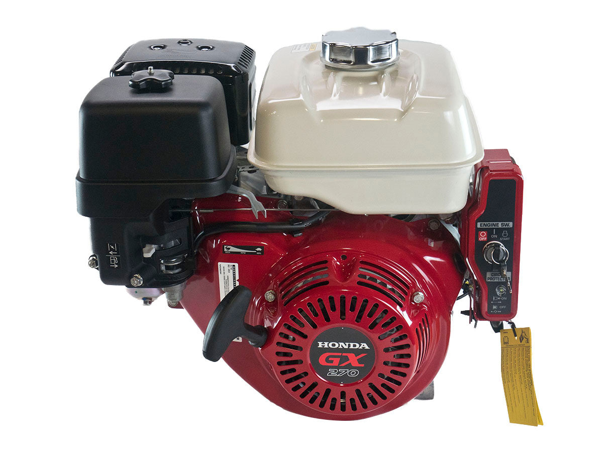 Honda GX270UT2XQAE2 8.5 Net Power Engine, Horizontal 1"x3-21/32" Keyed Shaft, Recoil and Electric Start, 3 Amp Alternator (49-state Emissions)