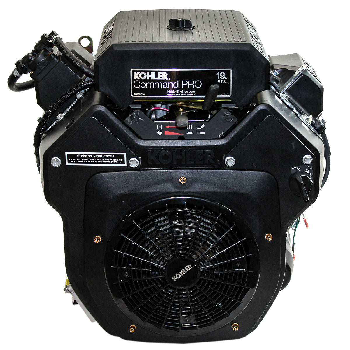 Kohler CH620-3102 19 HP Command Twin Horizontal, 1-1/8"Dx4"L Shaft, Electric Start, 20 Amp, Low Profile Air Filter