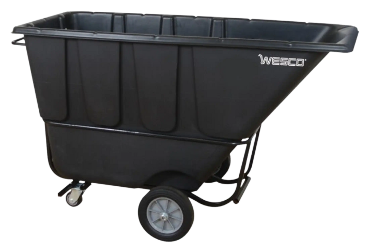 Wesco 272585 1 Cubic Yard Plastic Poly Tilt Cart Fork Liftable 1250 Lbs. Capacity Black New
