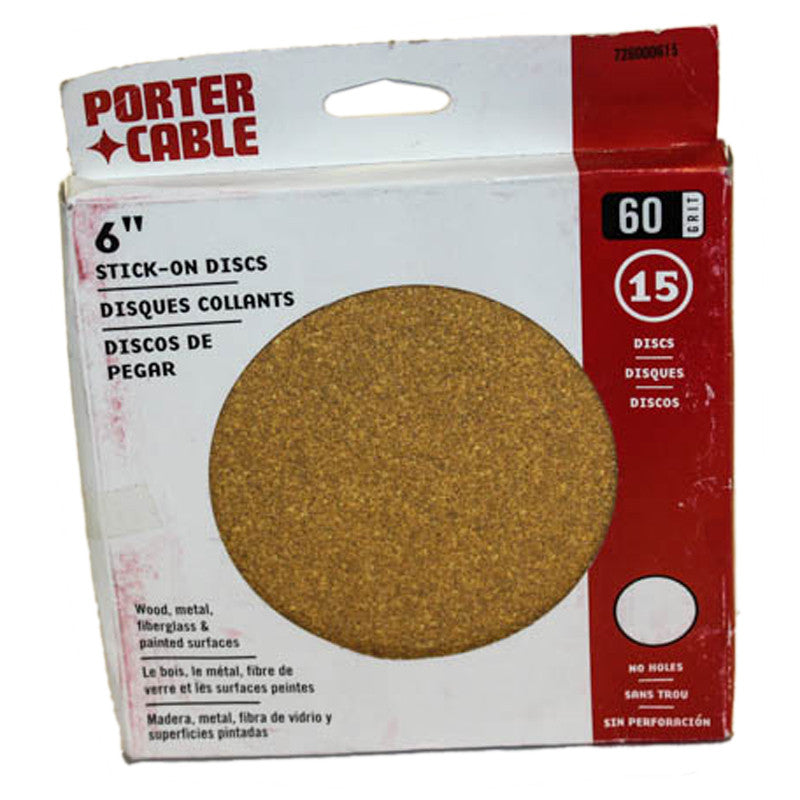 Porter-Cable PC-726600615 Porter Cable 726600615 Adhesive Back Sanding Discs, 60 Grit, 15 Pack
