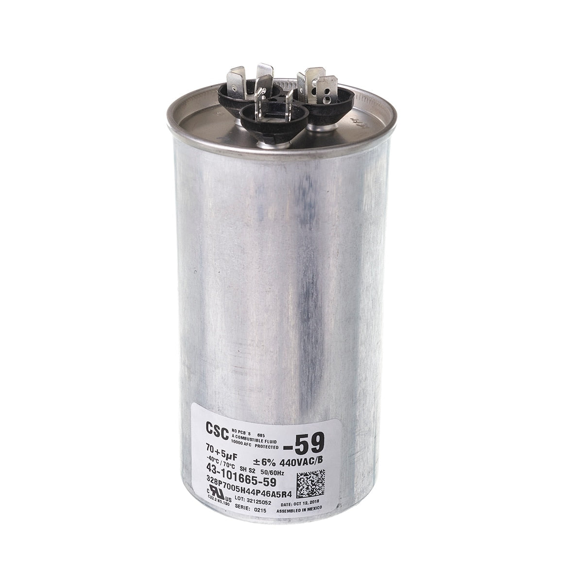 Rheem 43-101665-59 Capacitor 70/5/440 2.5in. (Dual Rnd)
