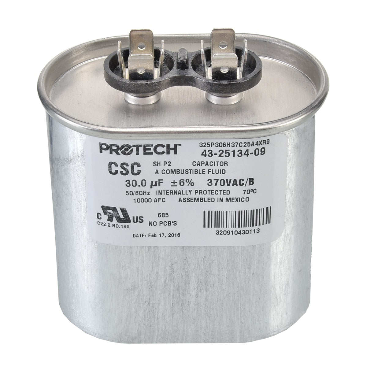 Rheem 43-25134-09 Capacitor 30/370 Single-Oval Metal Finis