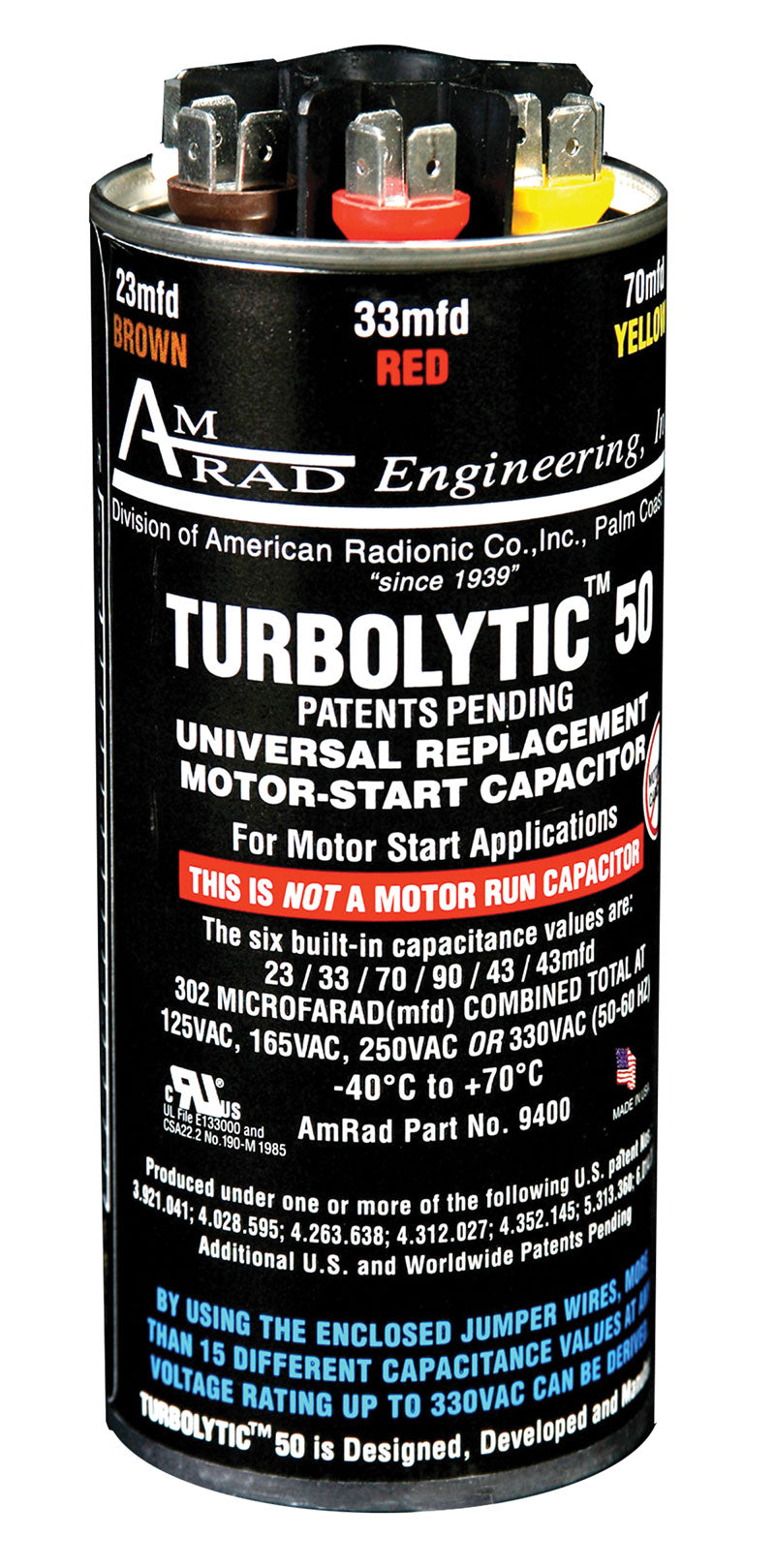 Rheem TURBOLYTIC50 Univ Mtr Start Capacitor - 302/330 Mfd