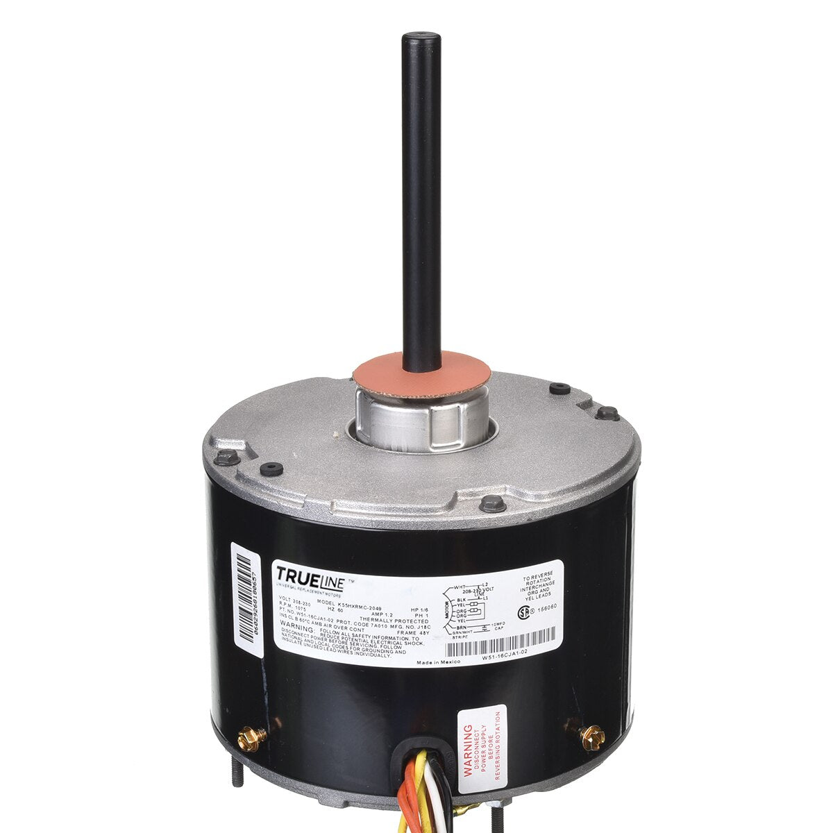 ProTech W51-16CJA1-02 Universal Condenser Motor - 1/6 Hp 208-230/1/60 (1075 RPM/1 Speed)
