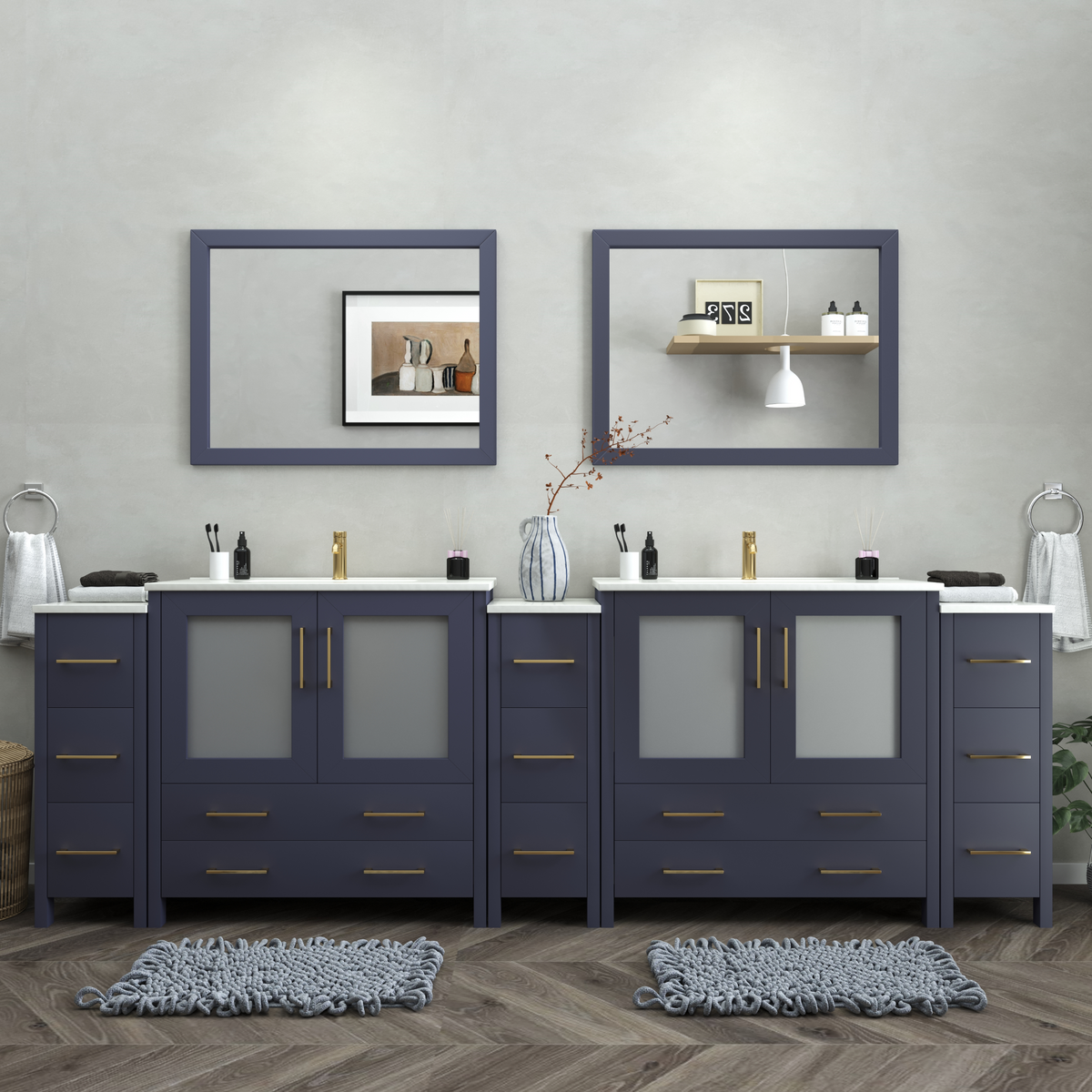 Vanity Art VA3036-108B Brescia 108" Bathroom Vanity Double Sink Set with Ceramic Top and Mirror VA3036 New