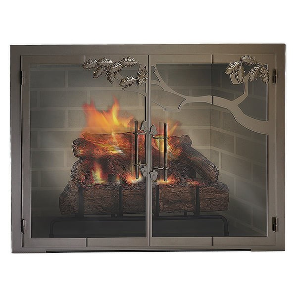 Design Specialties Oak Tree masonry fireplace glass door, front view