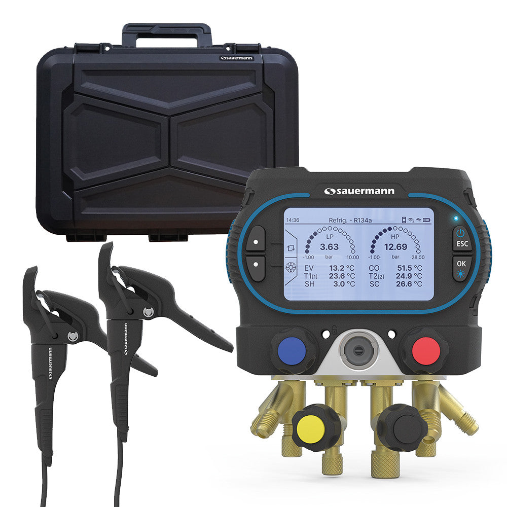 Sauermann 28162 Si-RM450 Smart Digital Manifold 4 Valve Kit with Wired Temperature Clamps and Hard Case