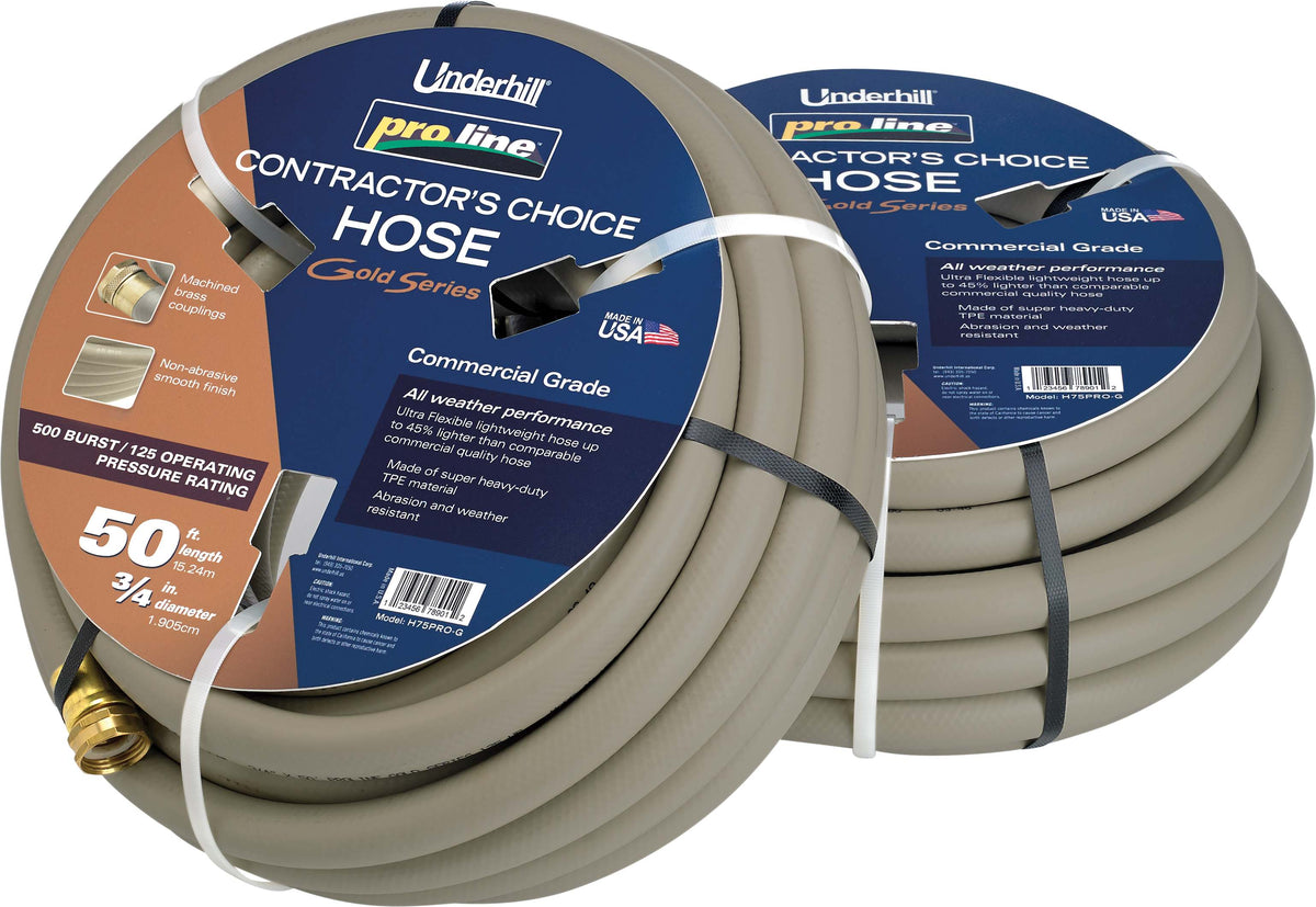 Underhill International H75-100PRO-G ProLine Gold 100' 3/4" TPE Hose 3/4" GHT 125 psi