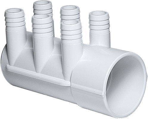 Waterway 672-7180 SP Manifold, 2" S X Dead End (6) 3/4" Ribbed Barb